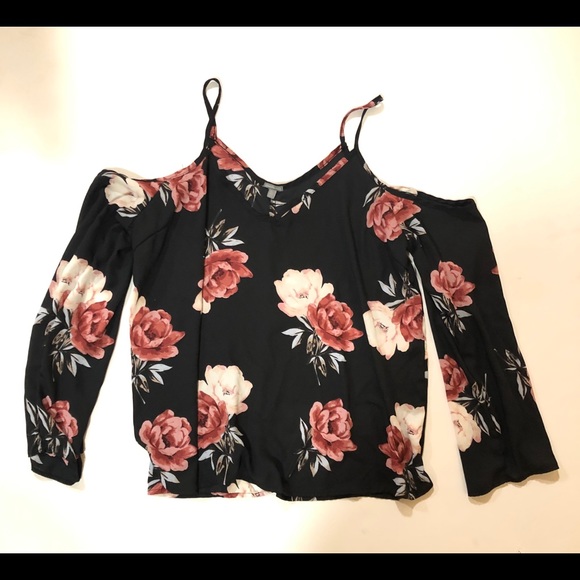 black floral cold shoulder top